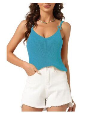 STUNNING Women's Casual Cami Crop Knit V Neck Sleeveless Spaghetti Strap Tank L
